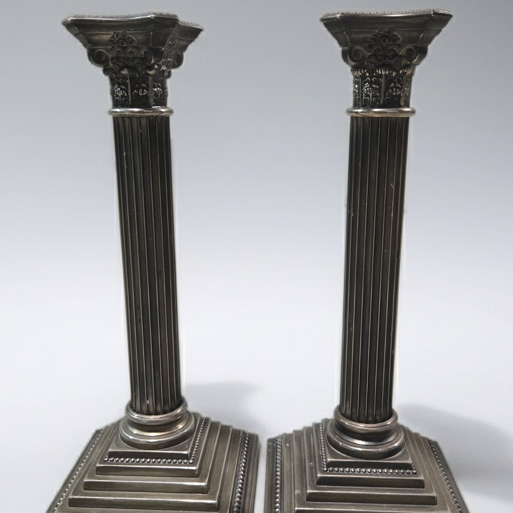 Godinger Silver Plated Corinthian Column Candlestick Holders - Pair
